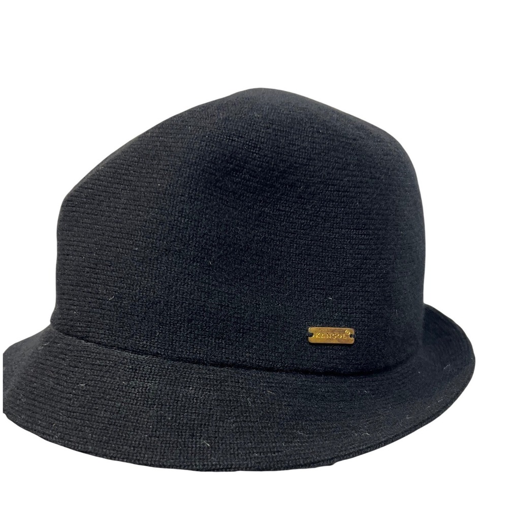 Kangol Cashmere Duke Black Knit Bucket Hat Gold Logo Large Mens